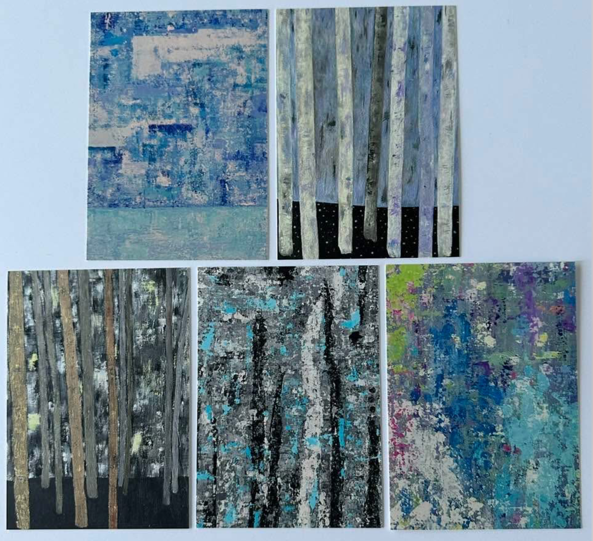 OUTDOORS postcard set featuring five nature-inspired abstract paintings by B. Disckind