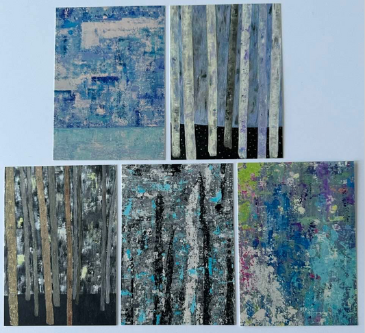 OUTDOORS postcard set featuring five nature-inspired abstract paintings by B. Disckind
