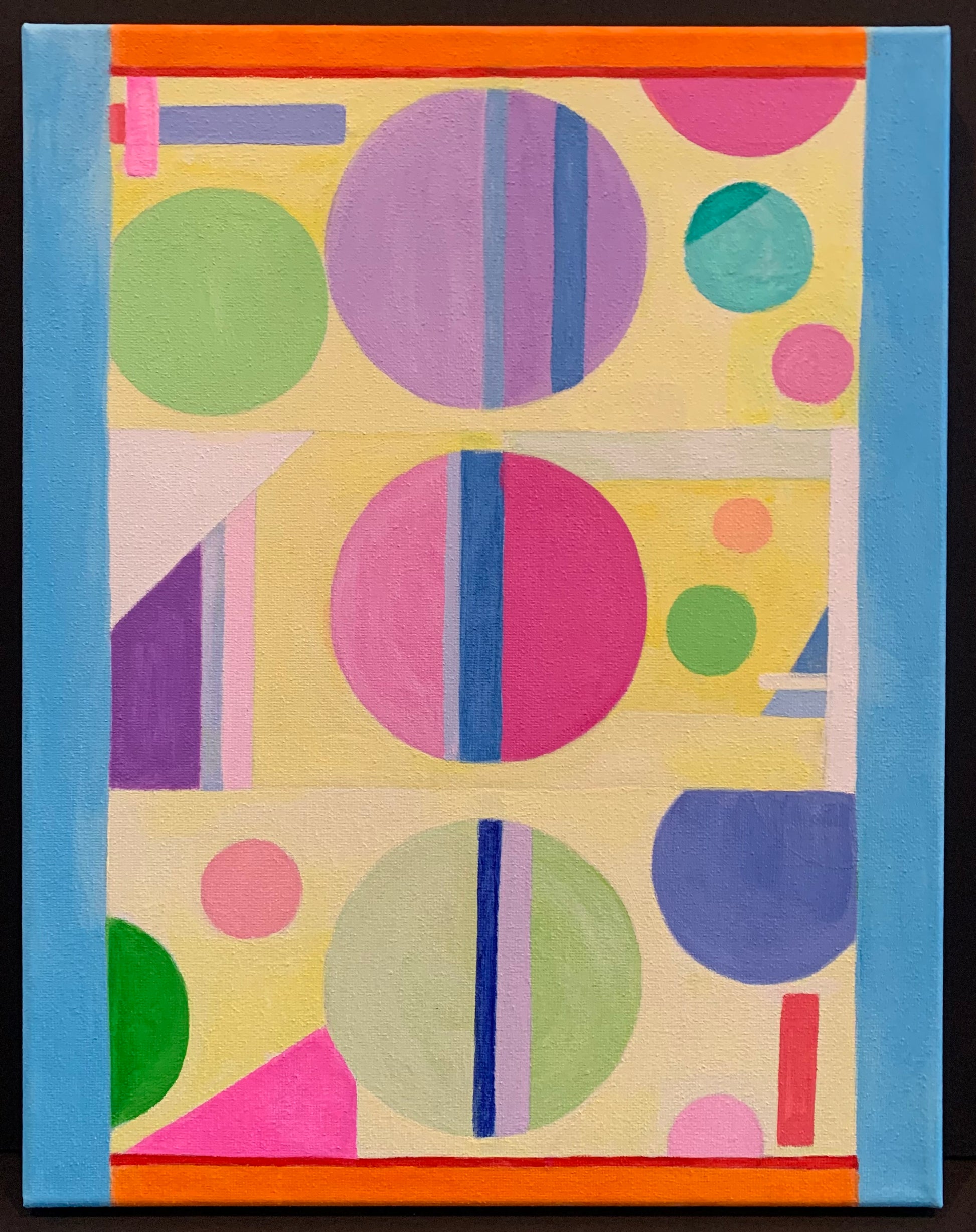 Circlin' abstract postcard with circular geometric shapes in blue and yellow