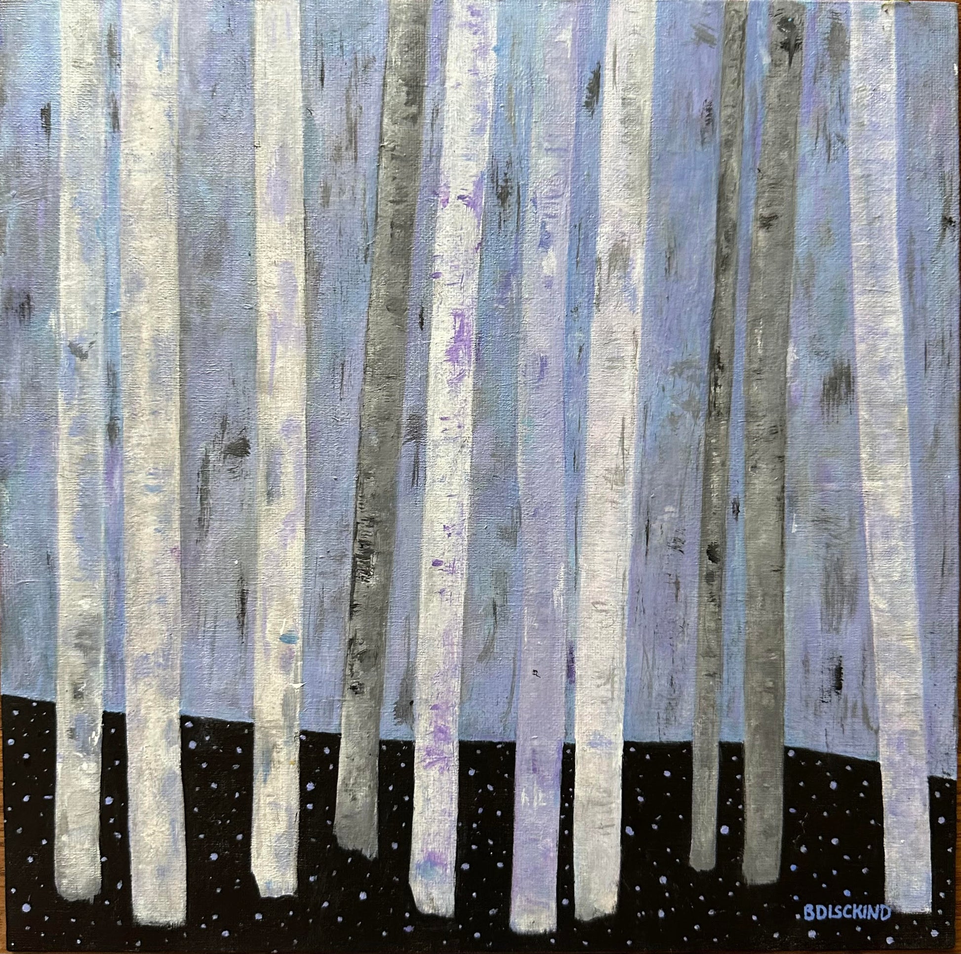 Misty Woods abstract postcard with soft purples and misty atmospheric tones by B. Disckind 