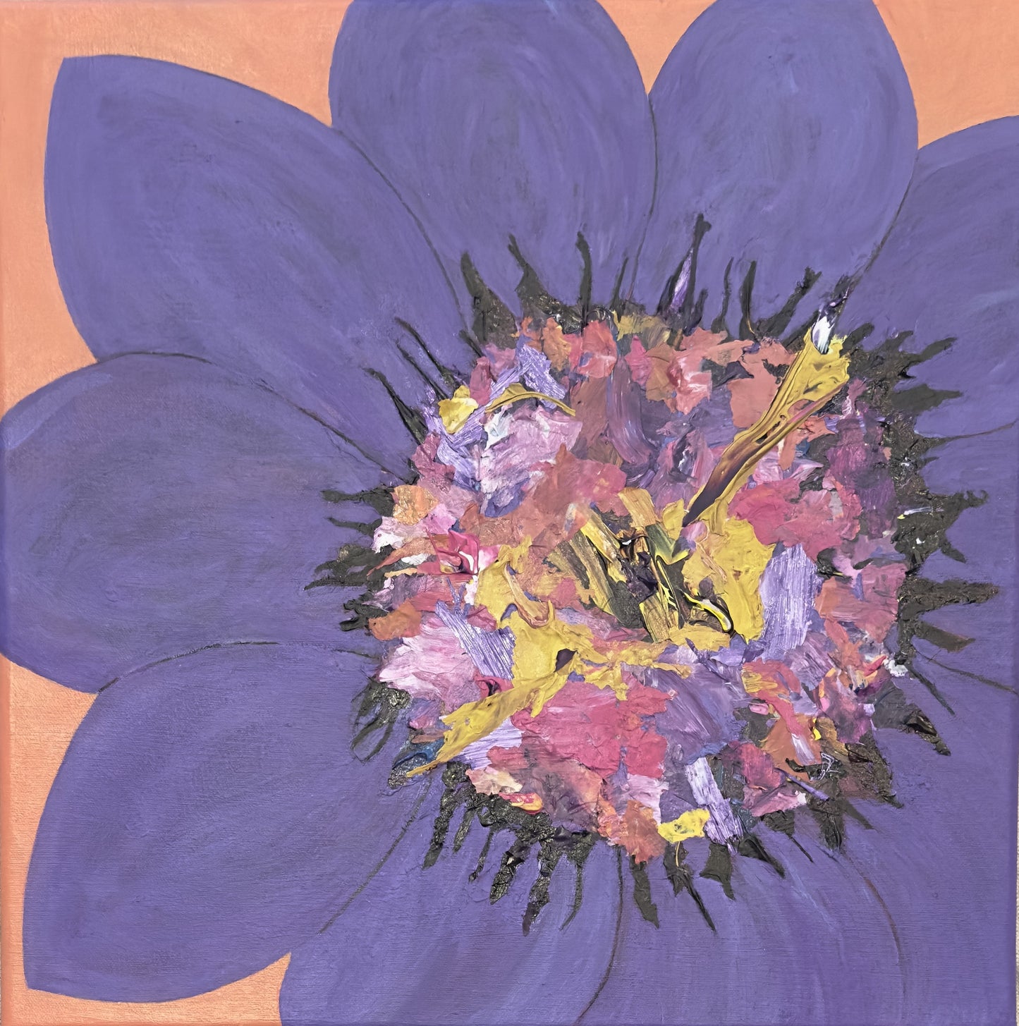FLOWER POP, original mixed media painting, 18x18 inches, highly textured bold floral abstract by Barbara Disckind