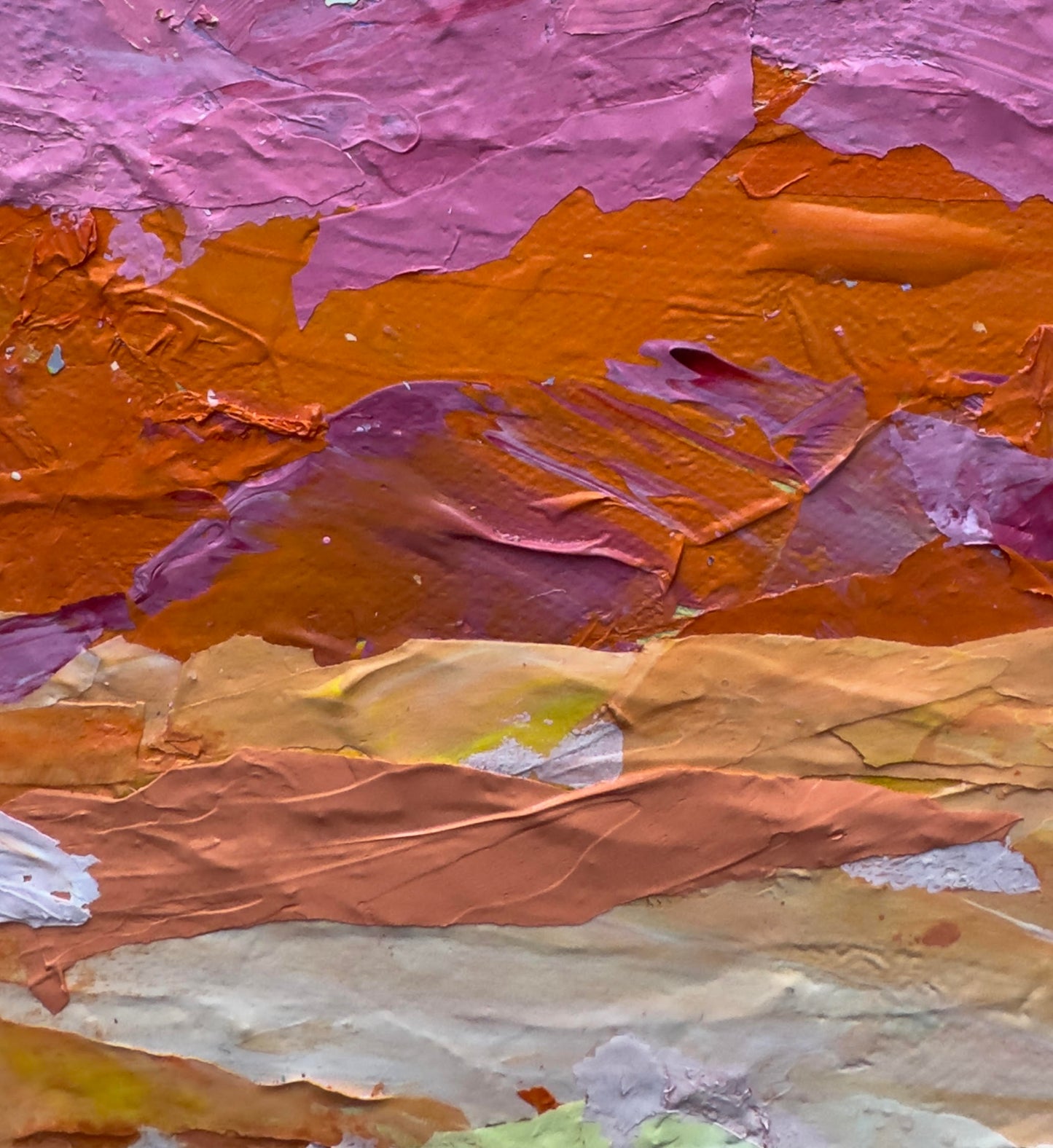 Detail view of Florida Sky painting highlighting brushwork and cloud movement in blazing oranges and pinks