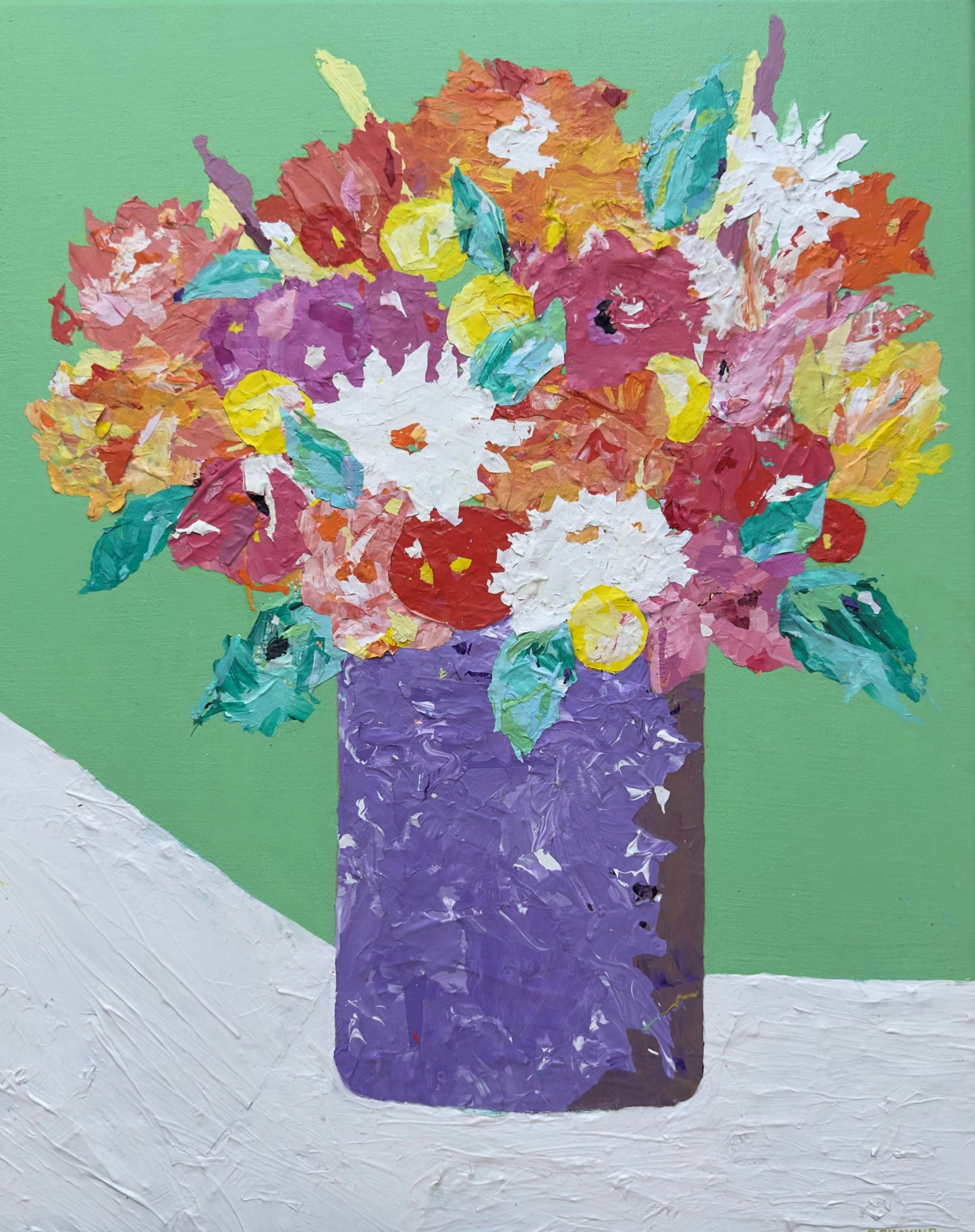 Original mixed media painting titled So Many Flowers featuring vibrant floral bouquet with colorful blooms on 16x20 canvas by Barbara Disckind